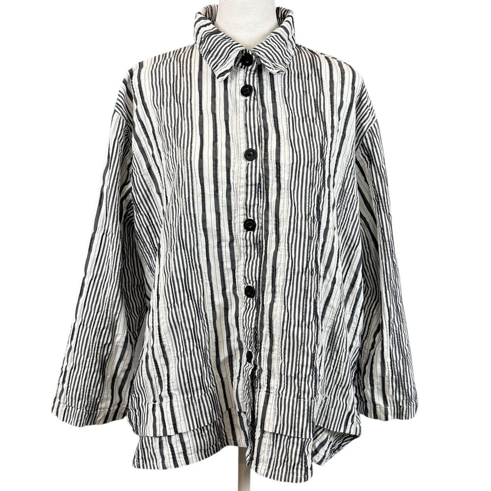 Dress To Kill Shirt Womens OS White Black Striped Lagenlook Blouse Italy ATW